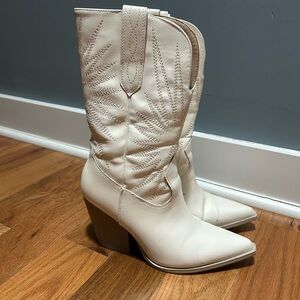 Cream Western Ankle Boots